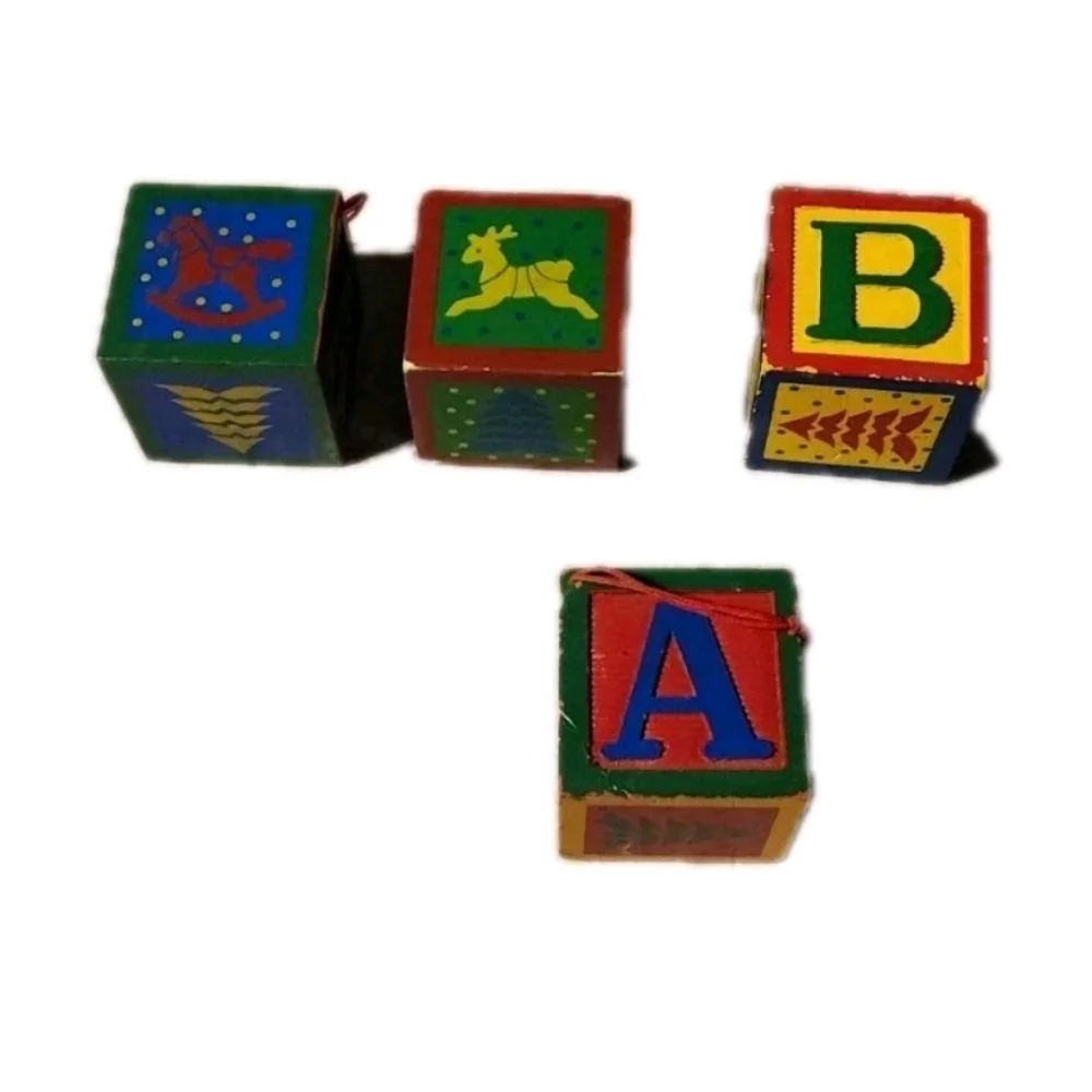 Vintage 4 Pack Block‎ Ortaments Alphabet Traditional Christmas Classic Horse